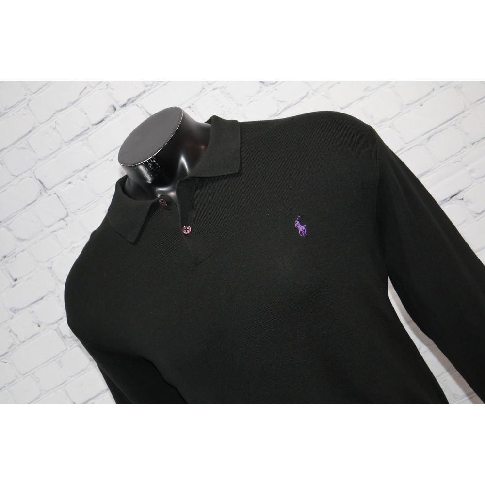 Polo Ralph Lauren Sweater Polo Shirt Men XL Black Purple Pony Pima Vintage Y2K